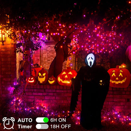 BSGlobal Purple Orange Halloween String Lights Battery, Total 20Ft 400 LED Cluster String Lights with Timer 8 Modes Firecracker Lights Outdoor Waterproof for Tree Home Decor