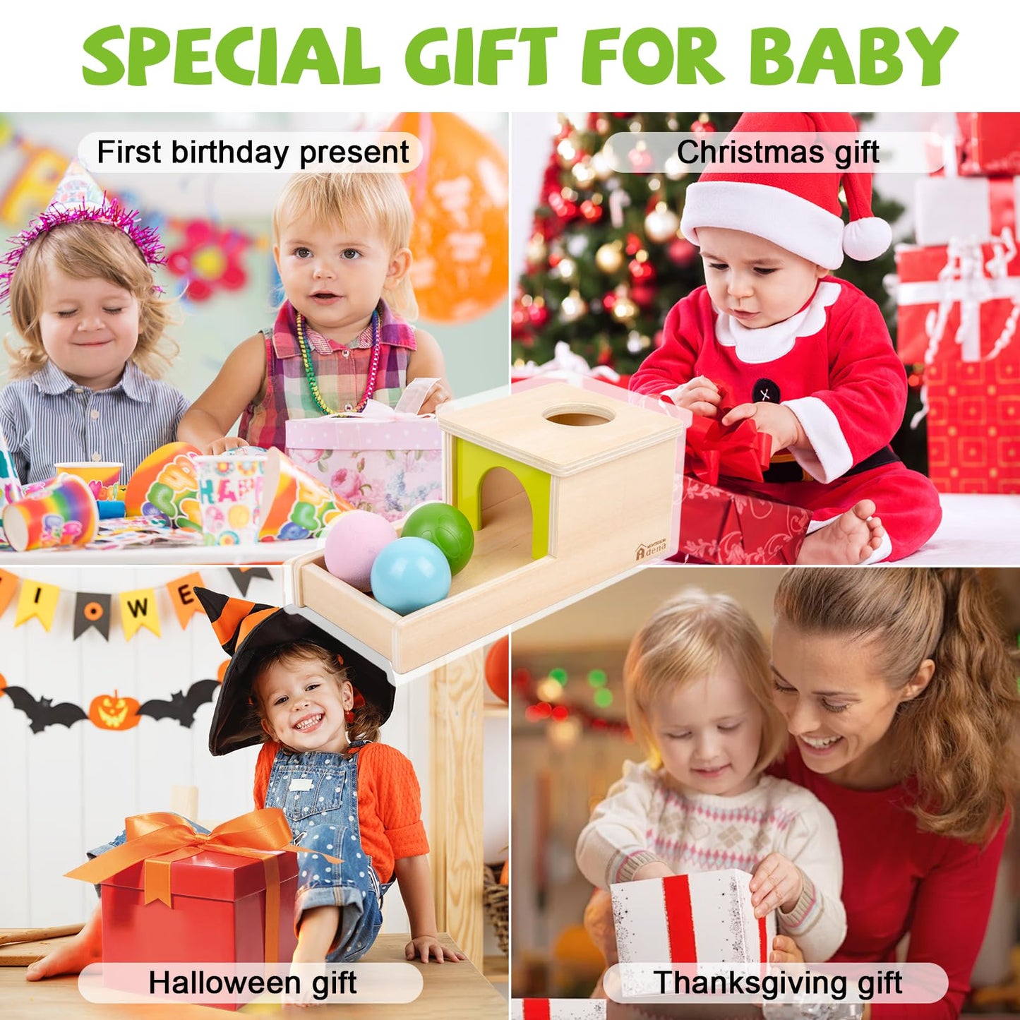 Adena Montessori Object Permanence Box with Tray Three Balls Montessori Toys for 6-12 Months Baby 1 Year Old Infant Toddler (Small Box - Typical)