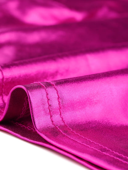 Allegra K Women's U Neck Sleeveless Halloween Party Clubwear Holographic Shiny Metallic Crop Top Small Hot Pink