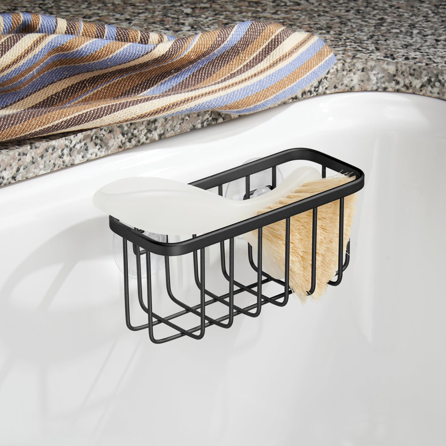 InterDesign Austin Sink Caddy, Metal Dish Sponge Holder, Essential Kitchen Sink Organiser, Matte Black