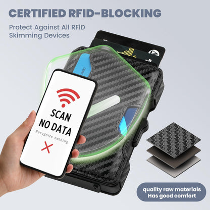 Airzoo Wallet for Men, RFID Blocking Slim Mens Wallet with Money Clip, Minimalist Pop Up Card Case, ID Window, 9-11Cards Capacity, Bifold Leather Front Pocket Wallet with Gift Box (Black-Carbon Fiber)