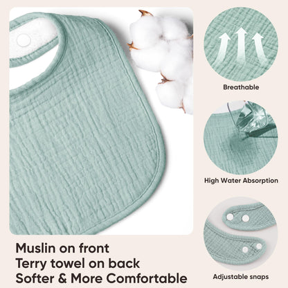 Bearmoss Muslin Baby Drooling Bibs 8 Pack, 100% Cotton Square Adjustable Bandana Bibs Gift for Baby Girls Boys Teething Drool (Mint Iceberg)
