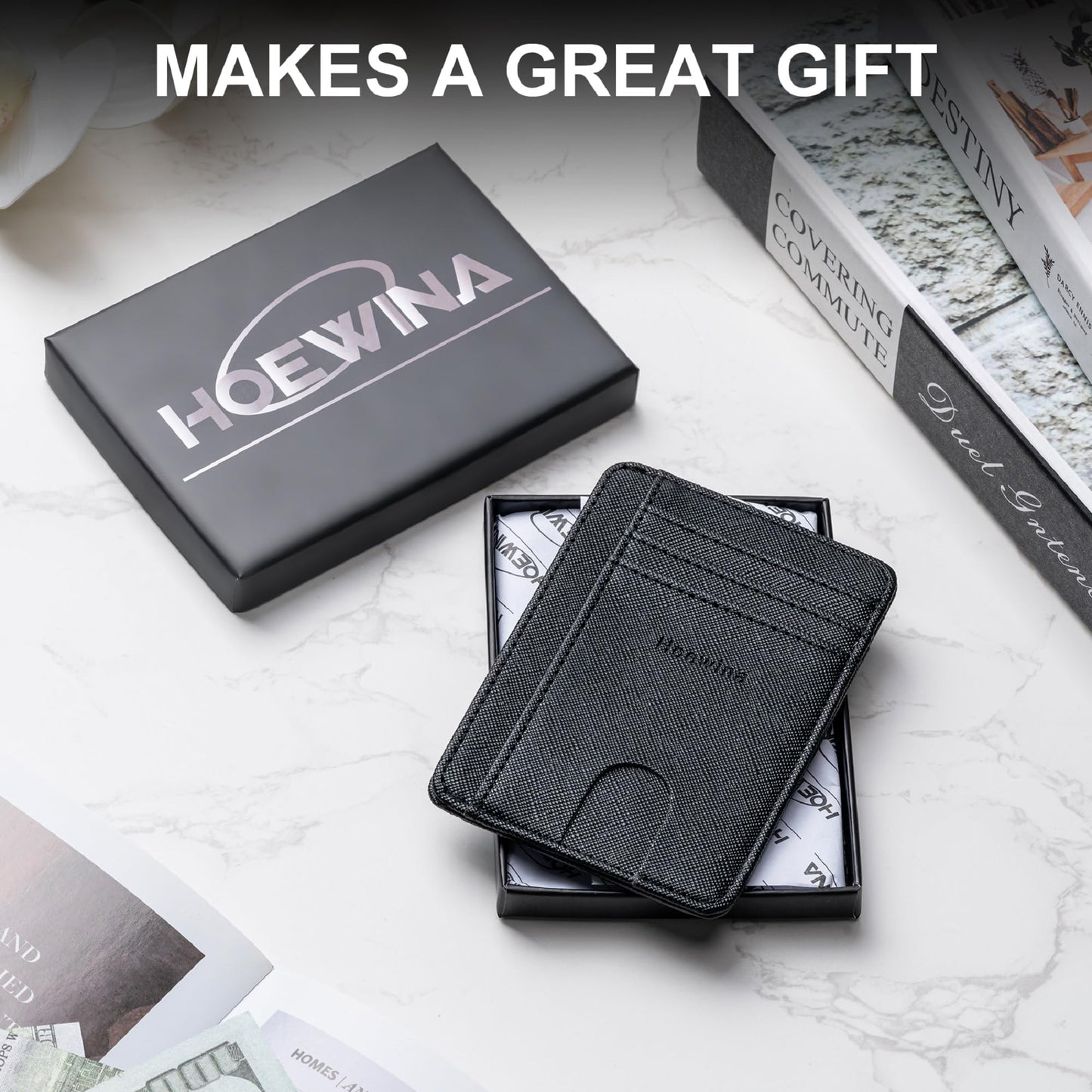 Hoewina Wallet for Men, Credit Card Holder, Slim Minimalist Wallet, Front Pocket RFID Blocking Leather Thin Wallet for Men and Women(Cross Black)