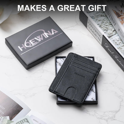 Hoewina Wallet for Men, Credit Card Holder, Slim Minimalist Wallet, Front Pocket RFID Blocking Leather Thin Wallet for Men and Women(Cross Black)