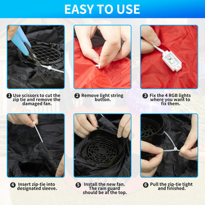 Inflatable Replacement Fan Blower, Mini Air Blower with 4 LED Light,3100(r/min) Waterproof Fan Blower Motor for 3-9FT Halloween Christmas Easter Yard Inflatable Decorations