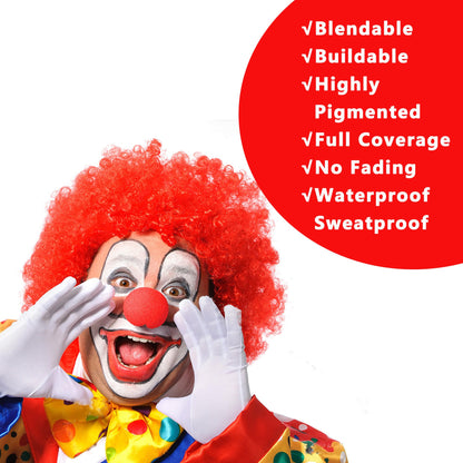 Wismee Clown Makeup Black White Red Cream Face Body Paint Clown Joker Zombie Vampire Skeleton Halloween Costume Fantasy Makeup Fancy Dress Up Cosmetics Set Oil Painting Art (White Red Black)