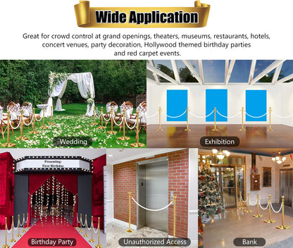 Hrokz 5 Ft Velvet Stanchion Ropes White, 4 Pack Crowd Control Rope Safety Queue Barrier with Gold Hook, VIP Rope for Party Events Decor