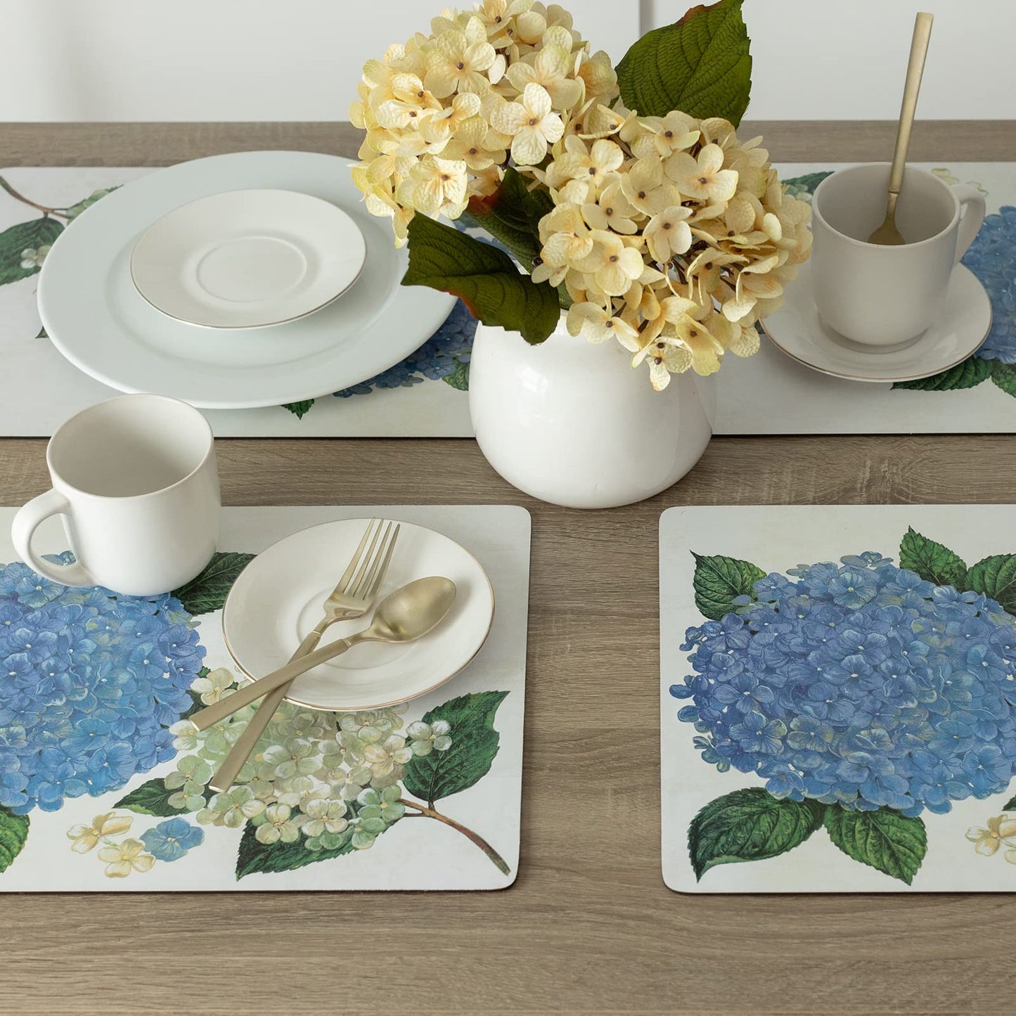 Benson Mills Cork Placemats Set of 4, Thick Cork Place Mats for Kitchen and Dining Tables, Easy Clean Table Mats (12" x 16" Rectangular Set of 4, Hydrangea Floral)