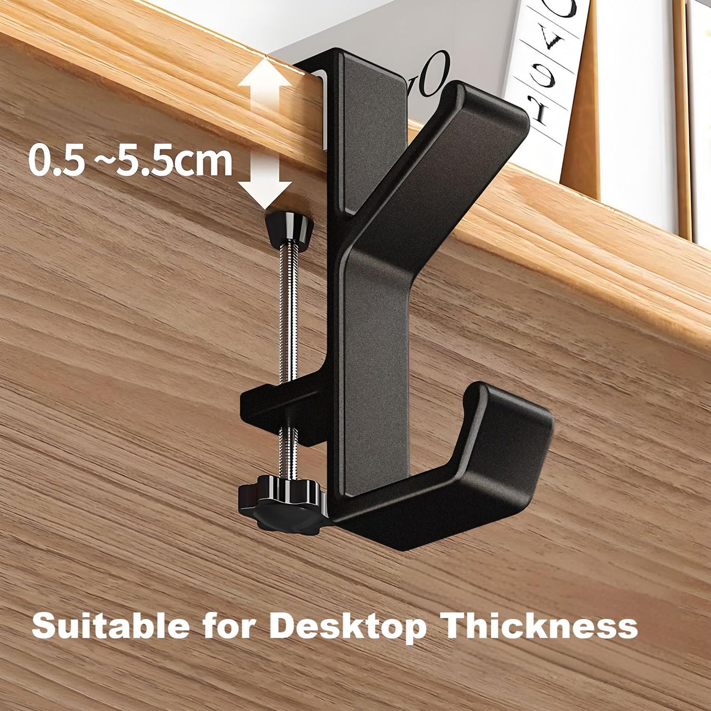 JAKO Headphone Stand Hanger Holder, Under Desk Aluminum Alloy Headset Stand with Fit for Gaming PC Accessories,Under Desk Clamp Hook Mount Suitable for Office, Computer Desk (Black)