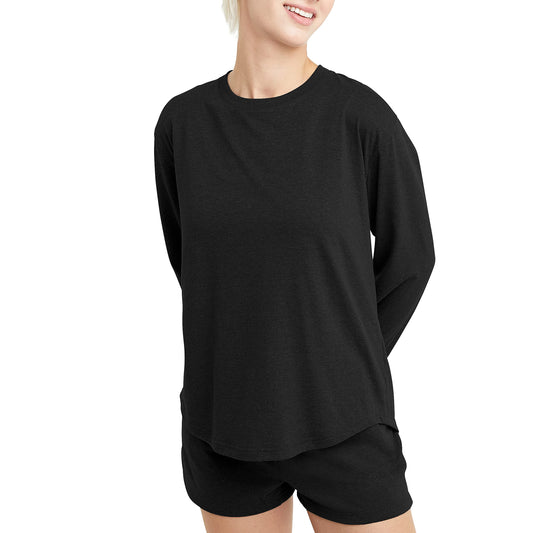 Hanes Comfortblend Standard Originals Tri-Blend Long-Sleeve T-Shirt, Crewneck Tee for Women, Relaxed Fit, Plus Sizes, Black, 2X Large