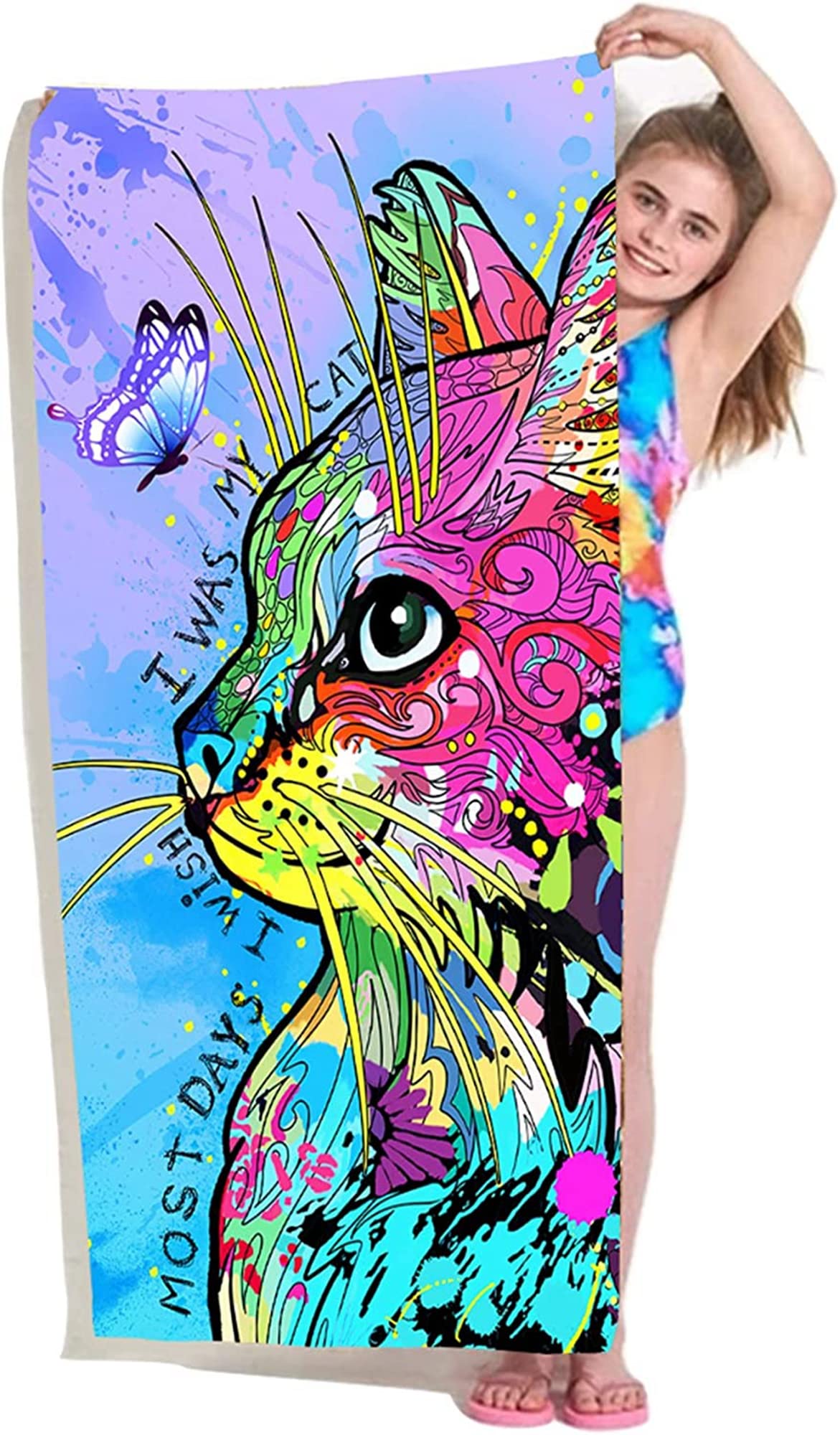 Bonsai Tree Cat Gifts Beach Towel for Women Girls, Cute Microfiber Bath Towel Gifts, Funny Sand Free Quick Dry Travel Towels for Women Kids Yoga Sports 30" X 60