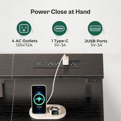 Huuger 47 Inch Computer Desk with Power Outlets and LED Lights, Gaming Desk with 4 Drawers, Office Desk with Monitor Stand, Study Work Home Office, Small Spaces, Black