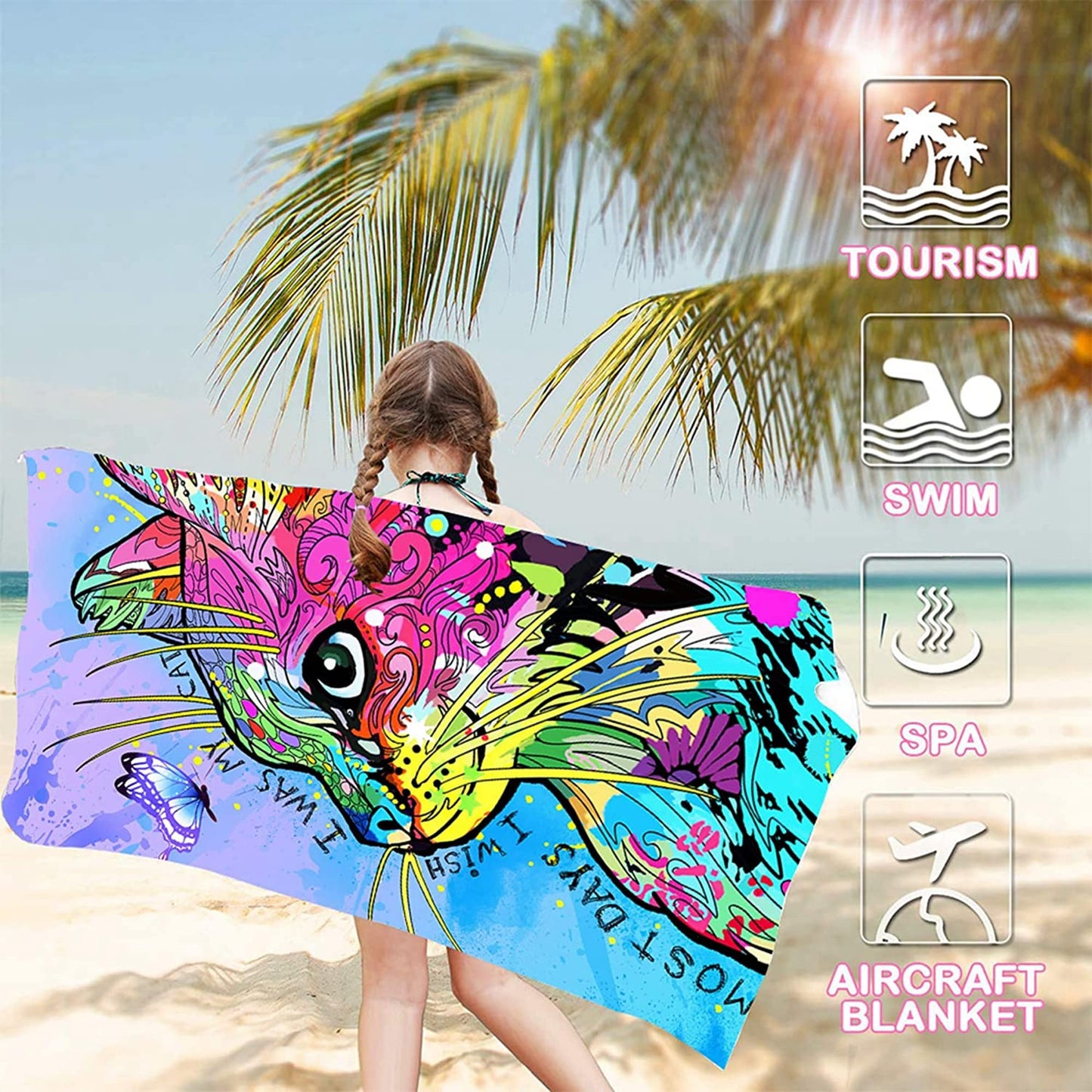 Bonsai Tree Cat Gifts Beach Towel for Women Girls, Cute Microfiber Bath Towel Gifts, Funny Sand Free Quick Dry Travel Towels for Women Kids Yoga Sports 30" X 60