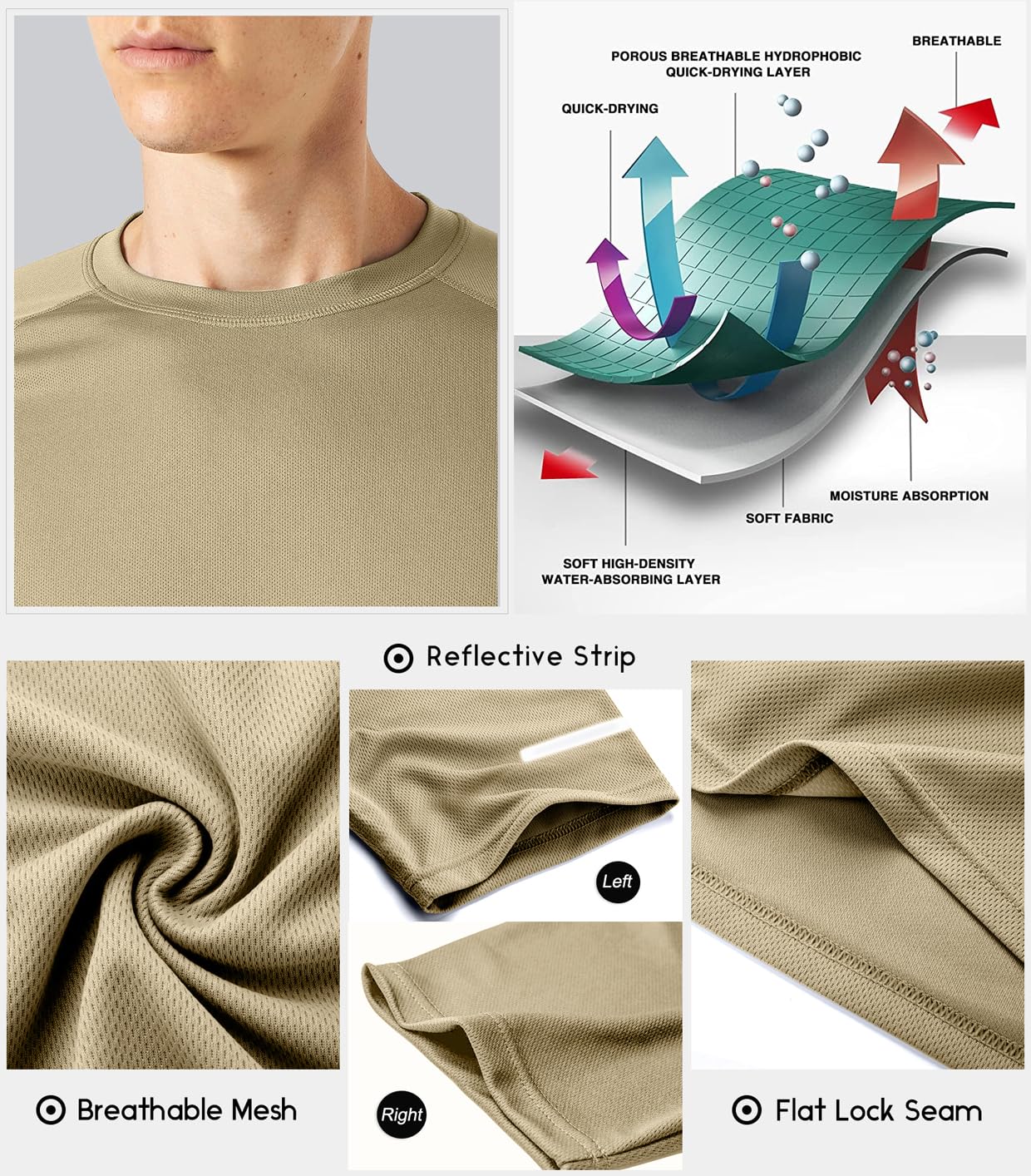 Boyzn 1 Pack Workout Shirt for Men, Quick Dry Running Shirts for Men, Moisture Wicking Short Sleeve Sports Athletic T-Shirt Khaki-L