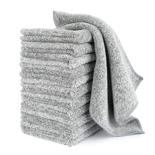 HAOBAOBEI Kitchen Cloth Dish Towels (12 Pack), Premium Dishcloths, Super Absorbent Microfiber Cleaning Cloth, Nonstick Oil Washable Fast Drying Dish Rags for Washing Dishes (Grey)