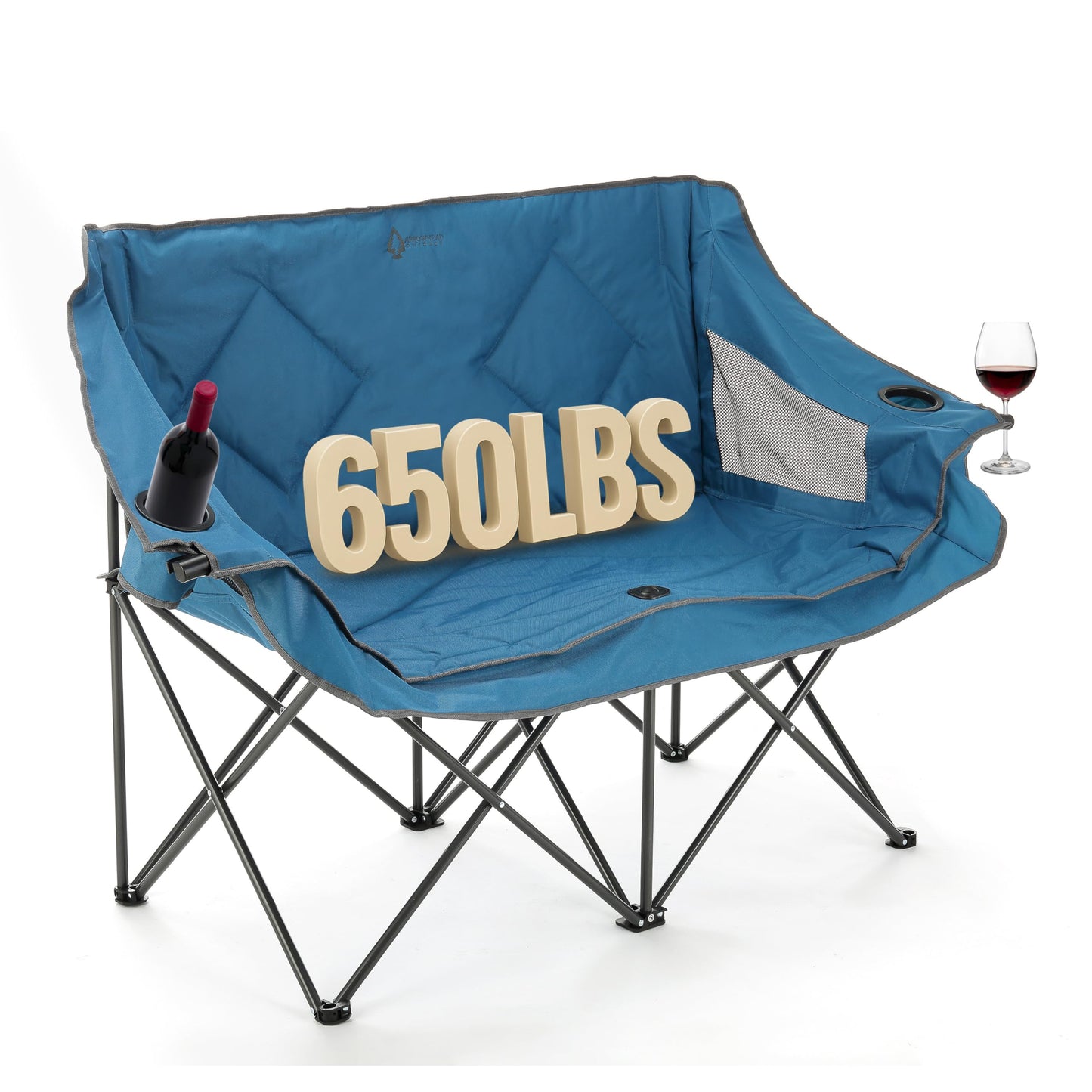 ARROWHEAD OUTDOOR Portable Folding Double Duo Camping Chair Loveseat w/ 2 Cup & Wine Glass Holder, Heavy-Duty Carrying Bag, Padded Seats & Armrests, Supports up to 500lbs, USA-Based Support