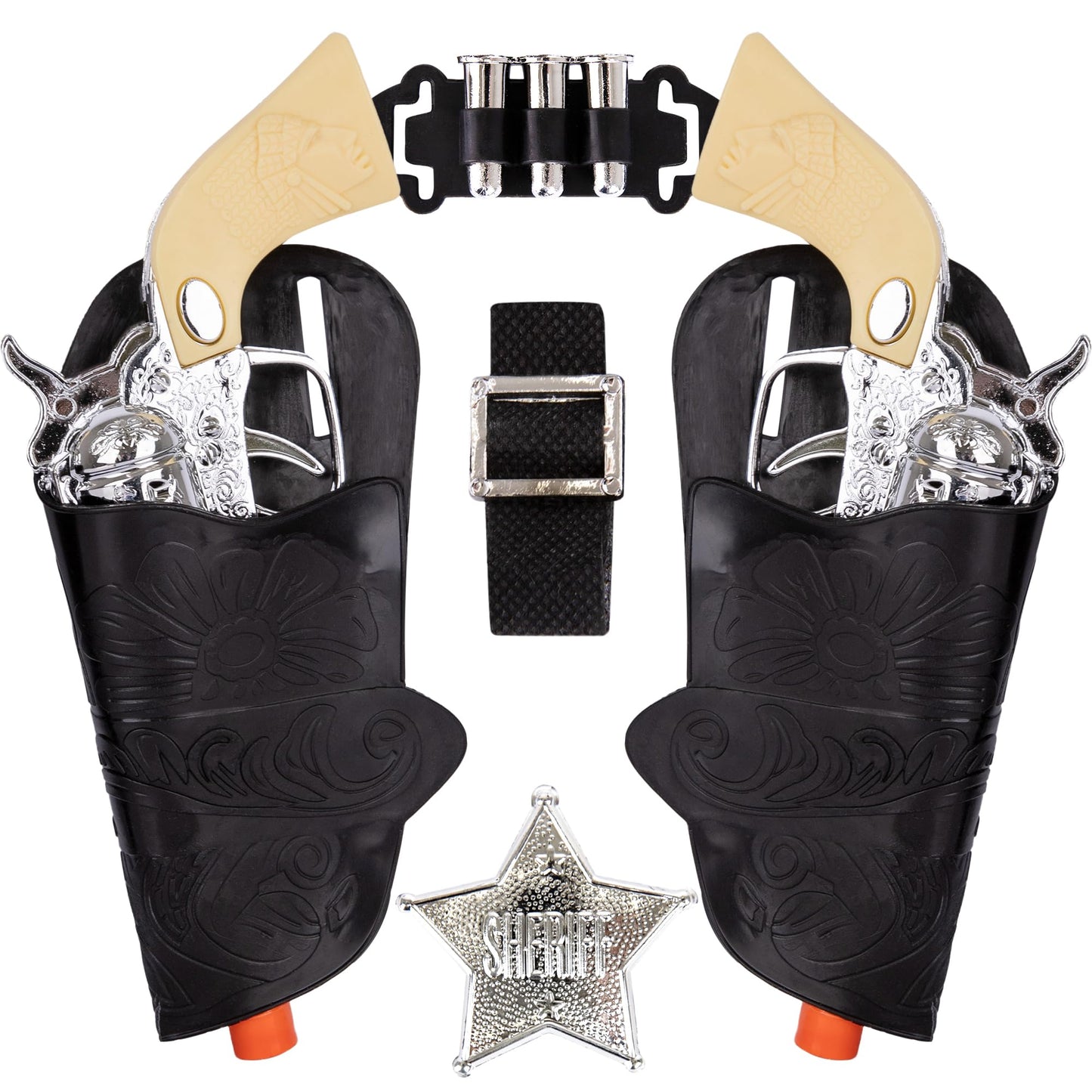 ArtCreativity Cowboy Toy Gun Holster and Belt 9 Piece Set for Kids. 2 Toy Pistols, 1 Sheriff Badge, 2 Gun Holsters, and 3 Play Bullets, 1 Adjustable Belt, Old Western Action Belt for Sheriff
