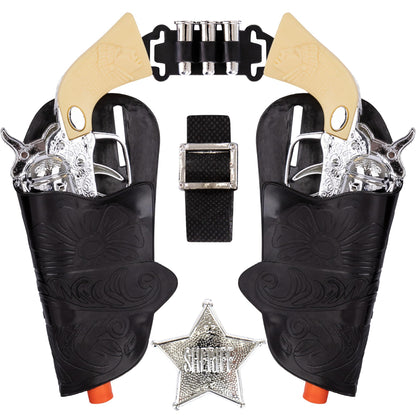ArtCreativity Cowboy Toy Gun Holster and Belt 9 Piece Set for Kids. 2 Toy Pistols, 1 Sheriff Badge, 2 Gun Holsters, and 3 Play Bullets, 1 Adjustable Belt, Old Western Action Belt for Sheriff
