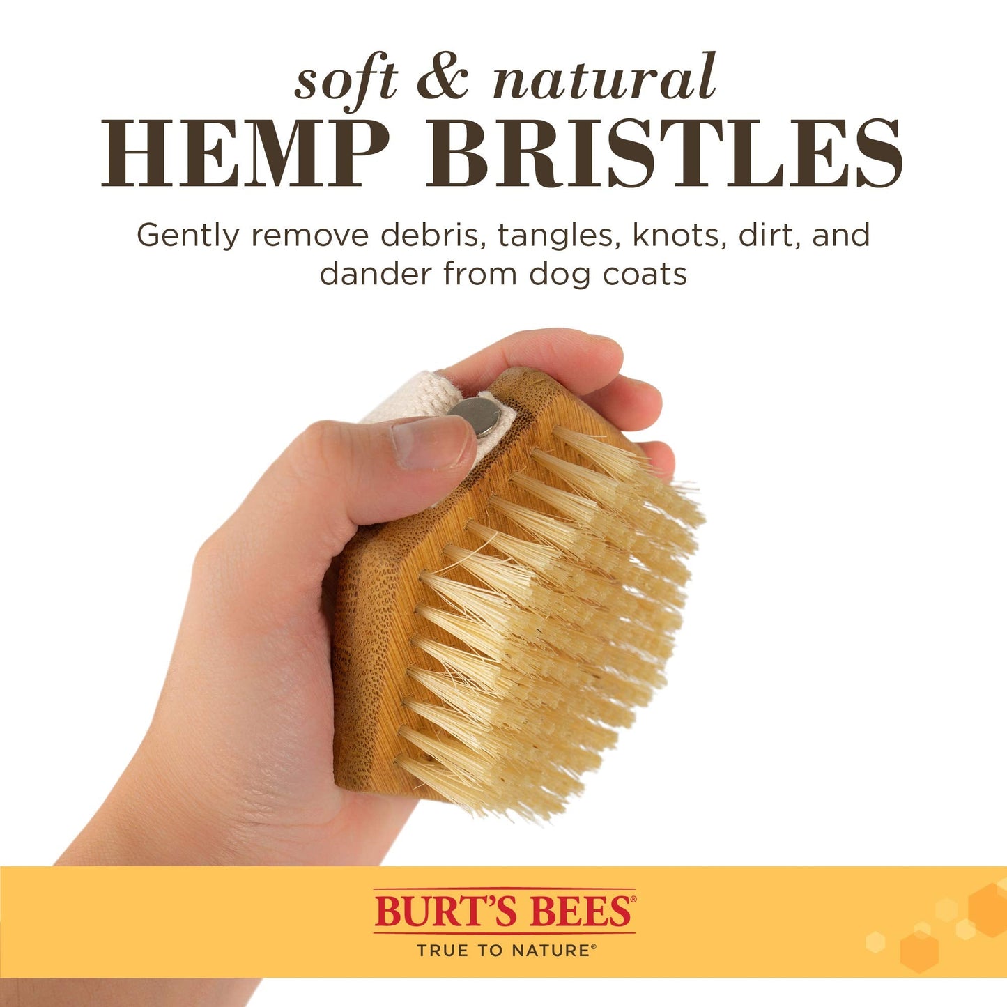 Burt's Bees for Pets Palm Brush with Hemp Bristles Best Ergonomic Dog Brush To Groom Large Dogs Easy to Hold Dog Brush Handle Reduces Stress On Your Wrist Ideal for Daily Grooming (Pack of 1)