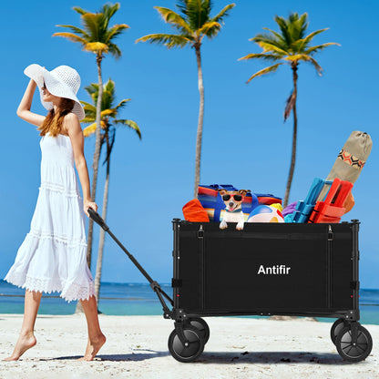 Antifir Collapsible Wagon Carts,Folding Wagon Cart with All Terrain Wheels,Heavy Duty Garden Carts with Adjustable Handle,Outdoor Utility Wagon for Camping Shopping Sports Fishing (Black)