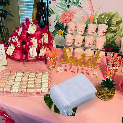 ANZNKU 50 Pack Organza Bags 5 x 7 Inch, White Sheer Favor Mesh Bags Drawstring, Gift Bag Small Size, Mesh Bag Drawstring For Wedding Party