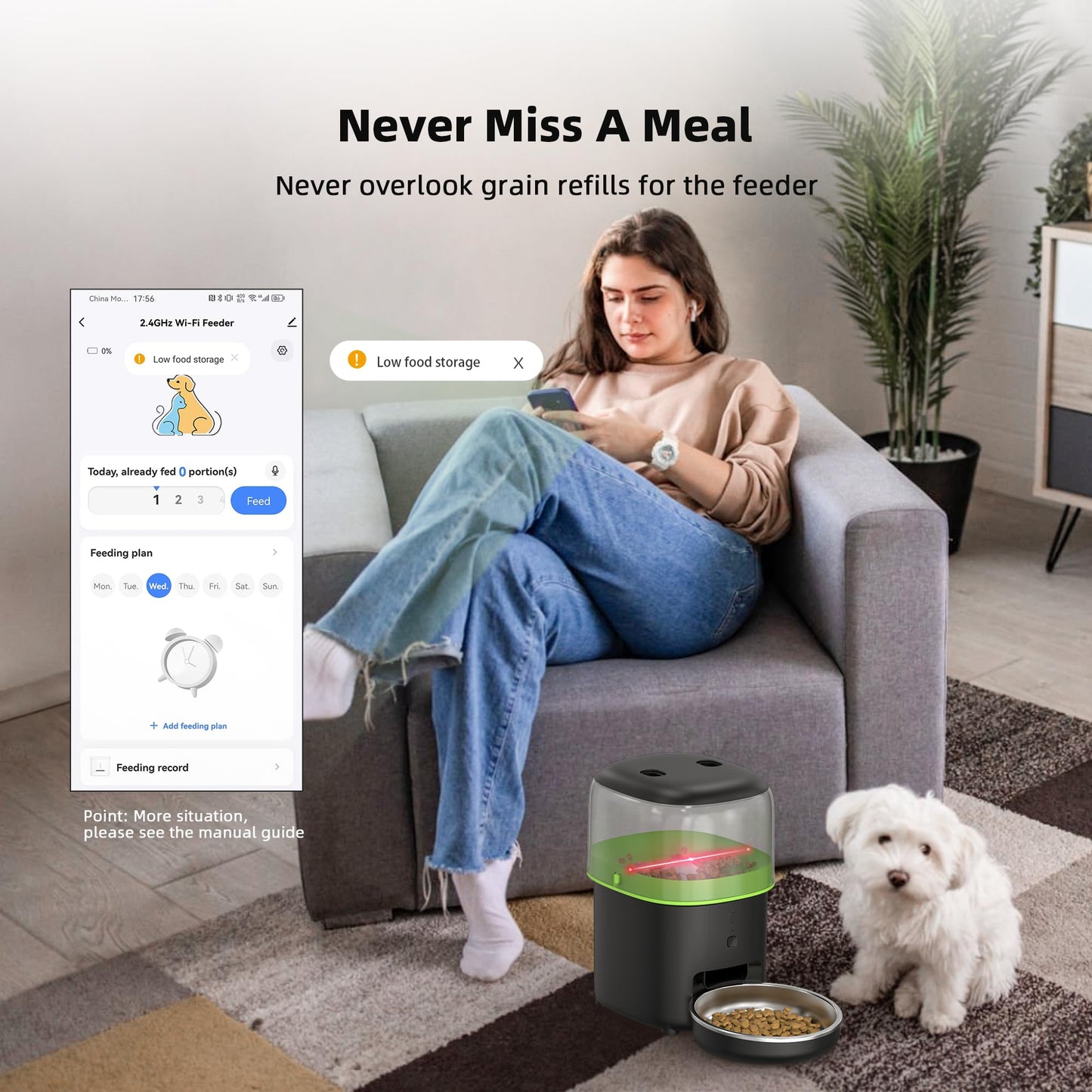 Automatic Cat Feeder, 5G WiFi Cat Food Dispenser with Freshness Preservation, 2L Timed Cat Feeder with APP Remote,15 Meals Per Day, Programmable Portion Size, Auto Pet Feeder Also for Small Dogs