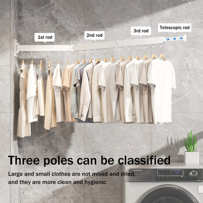 BOQORAD Clothes Drying Rack Wall Mounted,Drying Rack Clothing,Laundry Drying Rack Wall Mount,Collapsible Drying Racks for Laundry,Retractable,Foldable,Clothes Dryer Rack(White-J Type Hooks)