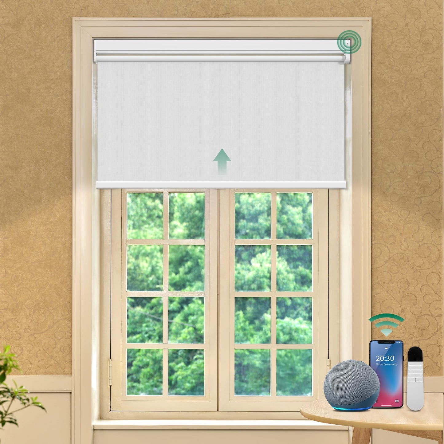 Allesin Motorized Roller Blinds with Remote Control for Windows, Blackout Smart Roller Shade, Battery Powered Electric Smart Blind (White,H72 x W31)