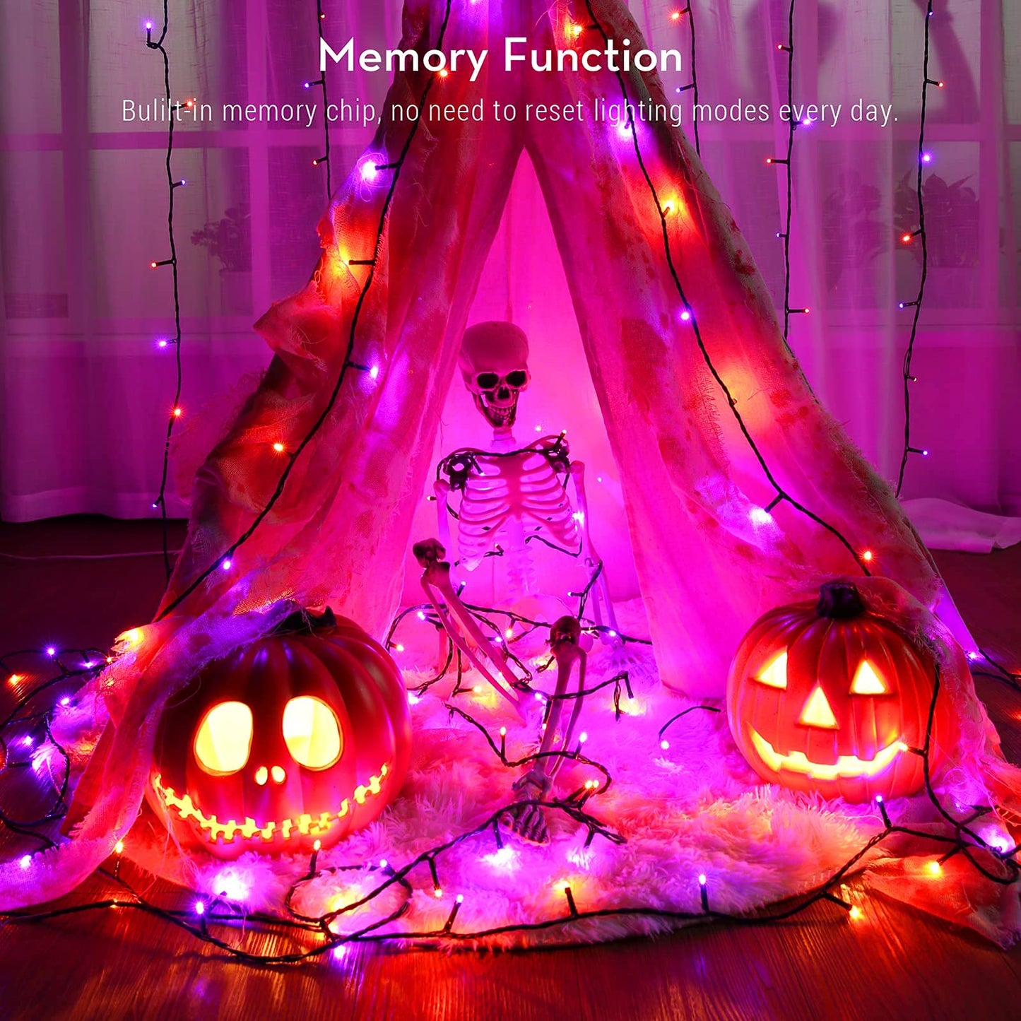 Brizled Purple & Orange Halloween Lights, 95.14ft 240 LED Halloween String Lights Connectable with Timer, 8 Modes Outdoor Orange Light, Plugin Mini Light Waterproof for Outside Spooky Decoration