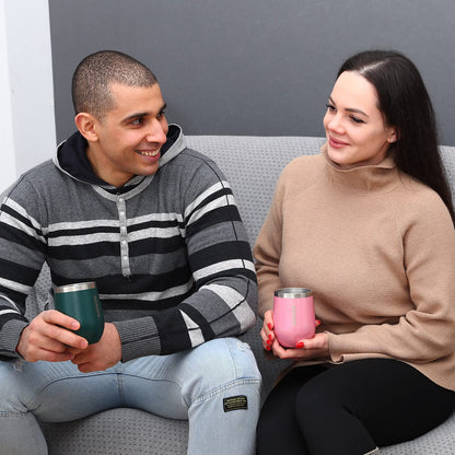 BJPKPK 2 pcs 12oz Insulated Wine Tumblers, 12oz Double Wall Vacuum Coffee Mugs with Lid, Unbreakable Stainless Steel Wine Glasses, Insulated Coffee Cups for Home & Outdoor, Gray