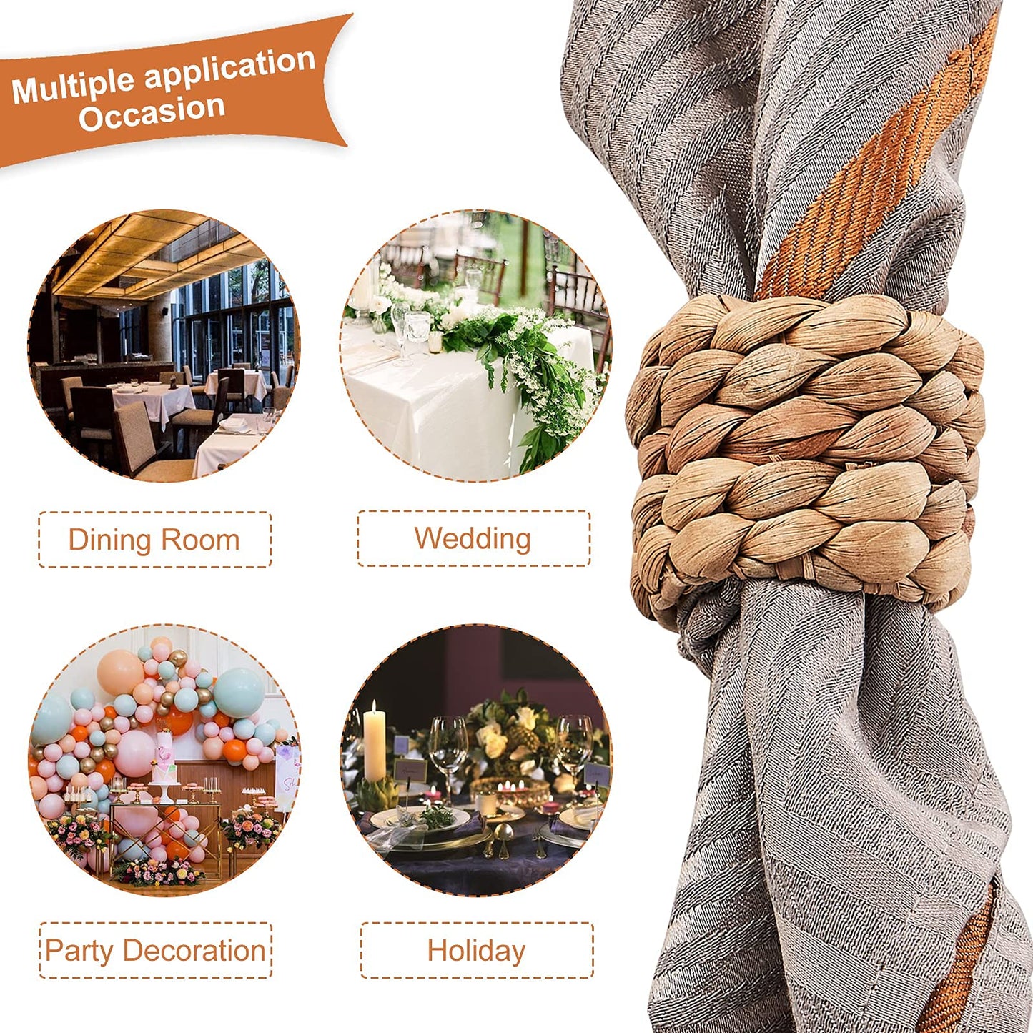 BEIBANG 6pcs Farmhouse Napkin Rings Holder by Handmade, Rustic Woven Napkin Rings Holder, Fall Woven Napkins Rings for Thanksgiving, Christmas, New Year Eve, Easter