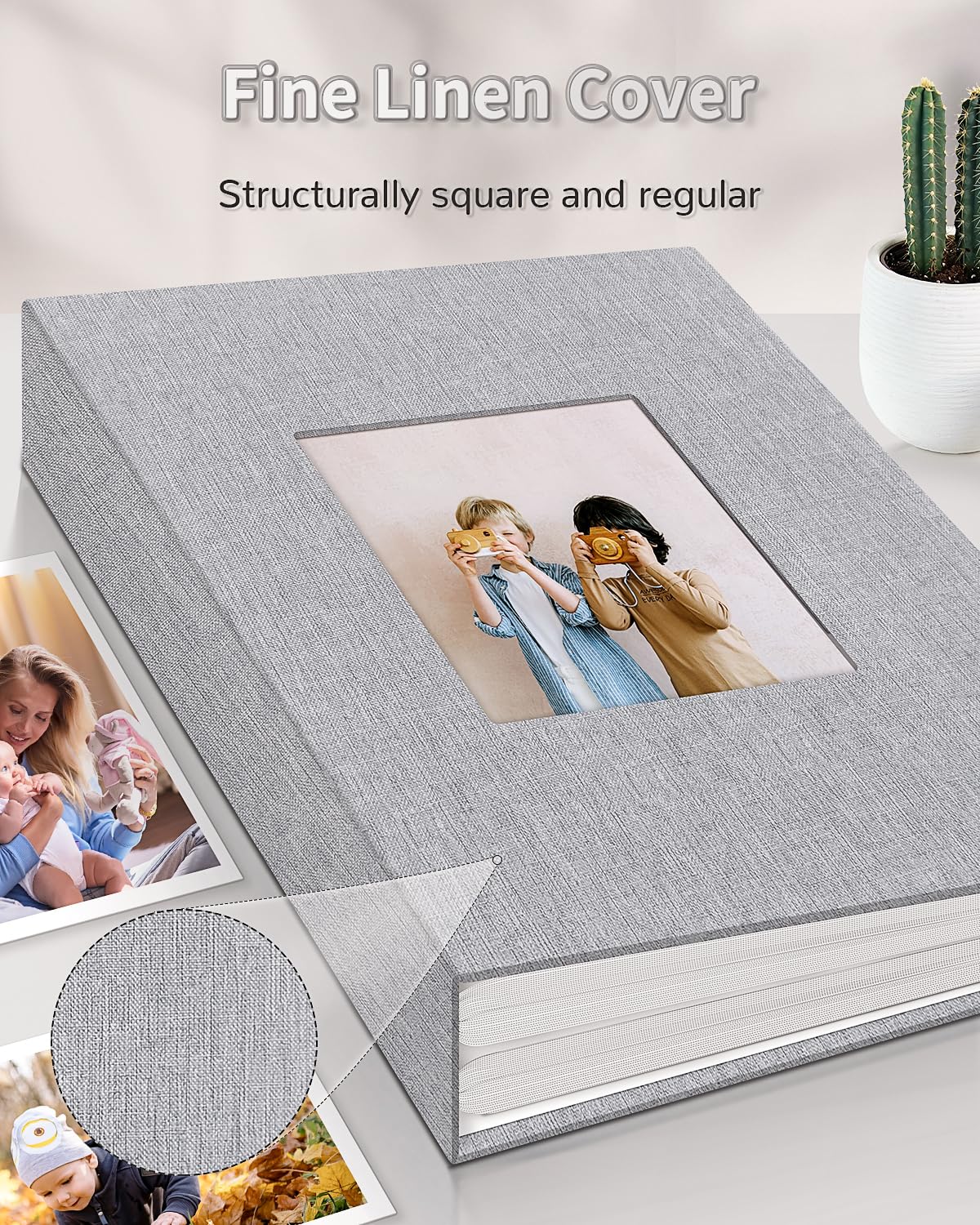Artfeel Photo Album 4x6 with 300 Pockets,Slip-in Picture Albums,Linen Cover Memory Book with Front Window,White Page Vertical Photo Book for Wedding,Family,Anniversare,Baby,Vacation