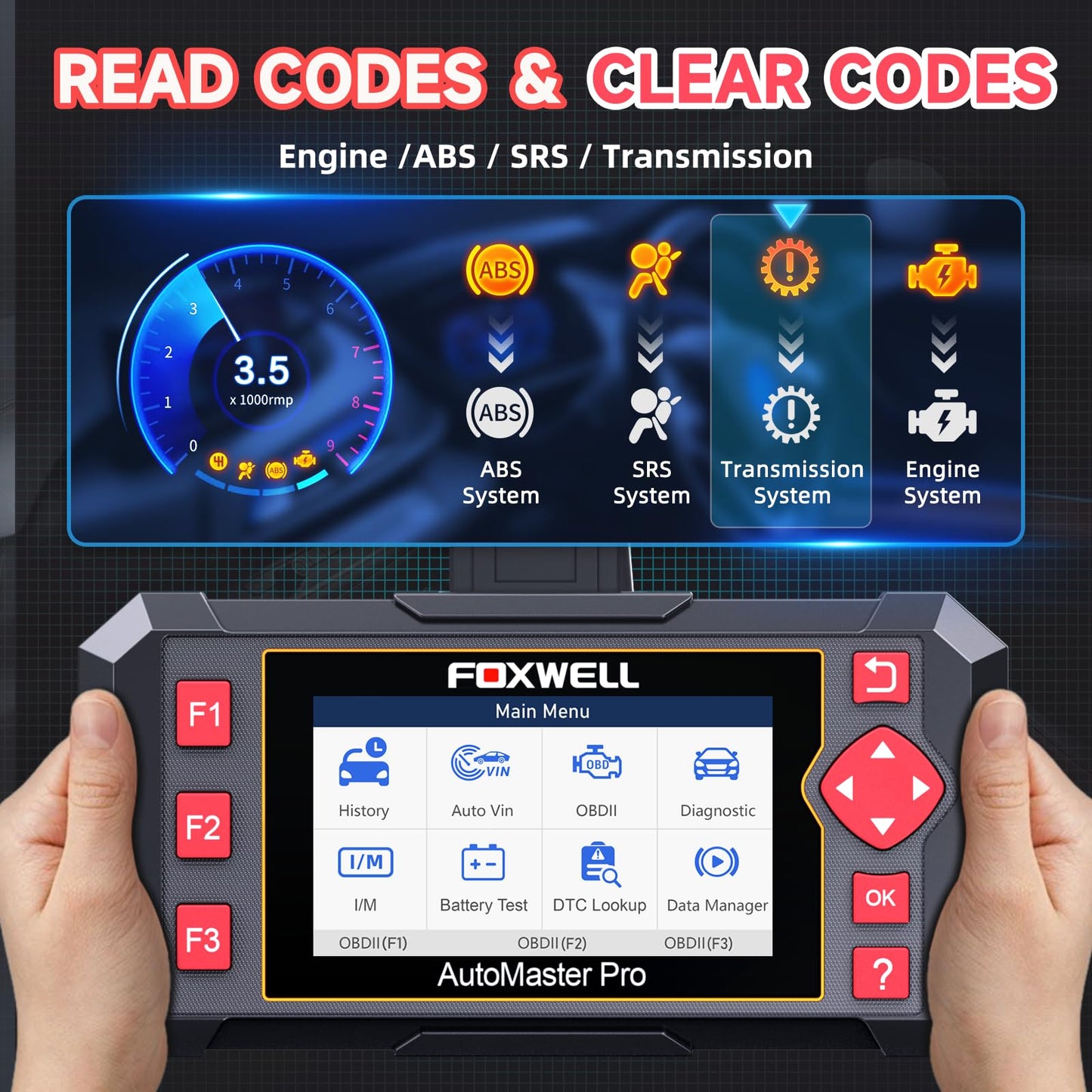 2025 FOXWELL NT604 OBD2 Scanner Diagnostic Tool, Check Engine Code Reader, ABS SRS Transmission Airbag Car Scanner, Car Scan Tool for All Vehicles, English/Spanish Ver., Lifetime Free Update, AutoVIN