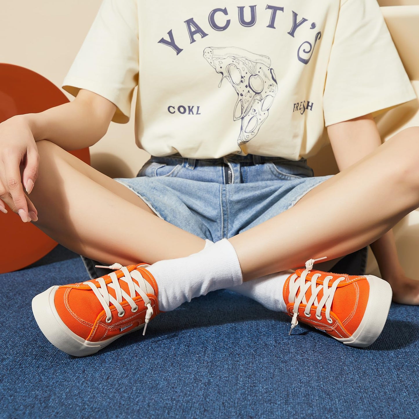 hash bubbie Women's Slip on Shoes Canvas Shoes Non Slip Fashion Canvas Sneakers for Women Low Top Loafers(Orange.US7)