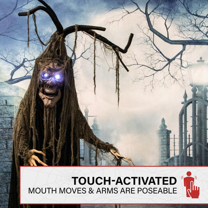 Haunted Hill Farm Life-Size Haunted Talking Tree Halloween Animatronic with Moving Mouth, Lights and Sound, Touch Activated and Battery Operated Indoor or Covered Outdoor Halloween Decorations