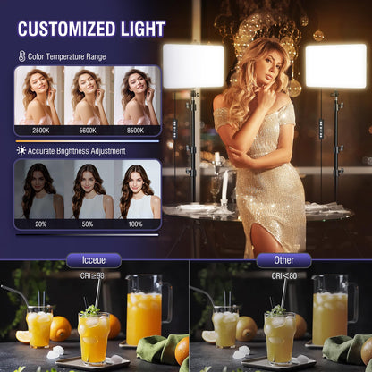 2-Pack LED Video Light Kit with 63'' Tripod Stand, Icceue 2500K-8500K Dimmable Studio Light Photography Panel Lighting for Video Recording Game Live Streaming Podcast YouTube Filming, Phone Holder