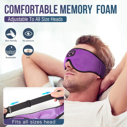 Boodlab Sleep Headphones Bluetooth Sleep Mask, 3D Sleep Eye Mask with Ultra-Thin HD Stereo Speakers Washable Adjustable for Sleeping Side Sleepers, Air Travel,Yoga,Meditation,Holiday (Purple)