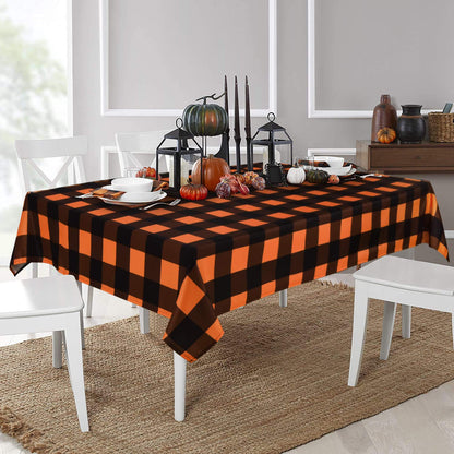 ASPMIZ Halloween Tablecloth, Plaid Checkered Table Cloth, Orange and Black Tablecloths, Machine Washable Tablecloth Rectangle for Dinner Party Decoration, 60 x 84 inch