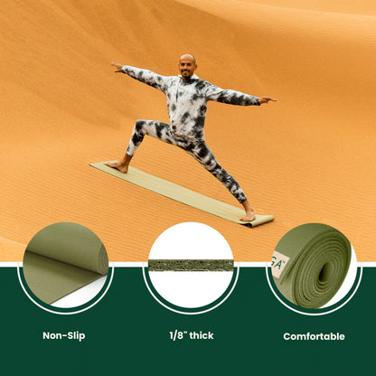 JadeYoga Travel Yoga Mat - Packable, Lightweight, & Portable Yoga Mat - Non-Slip Natural Rubber Mat for Women & Men - Great for Yoga, Home, Gym, Pilates, Fitness & Stretching (Olive Green, 68" x 24")