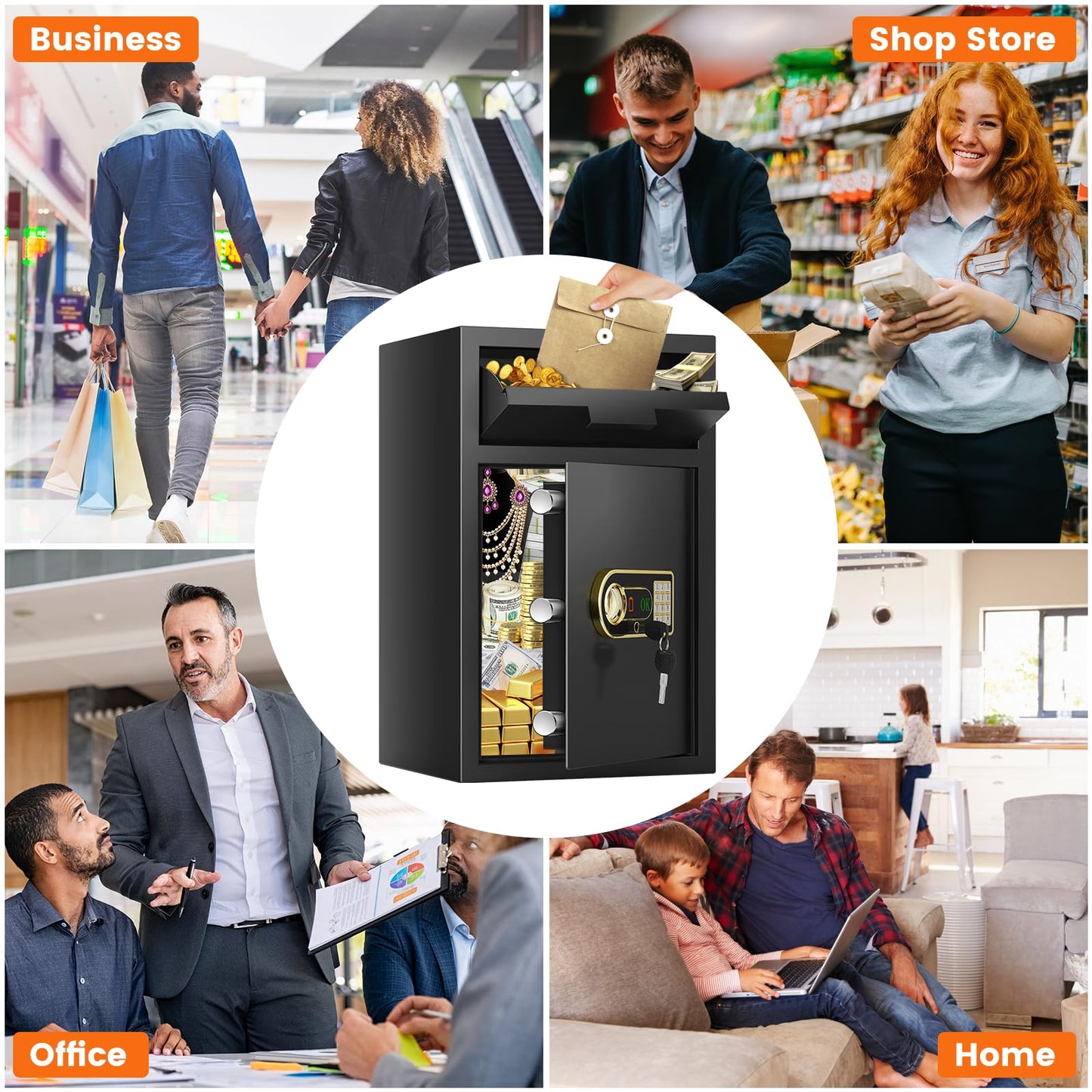 5.8 cu ft Large Fireproof Drop Safe Box for Business, Anti-Theft Money Drop Slot Safes with Digital Keypad and Spare Keys, Heavy-duty Cash Depository Lock Safe for Home Office Retail Store Business