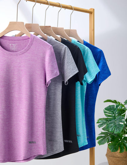 5 Pack: Women's Dry Fit Short Sleeve T Shirts, Athletic Workout Tee Tops for Gym Yoga Running (Set 8, Large)