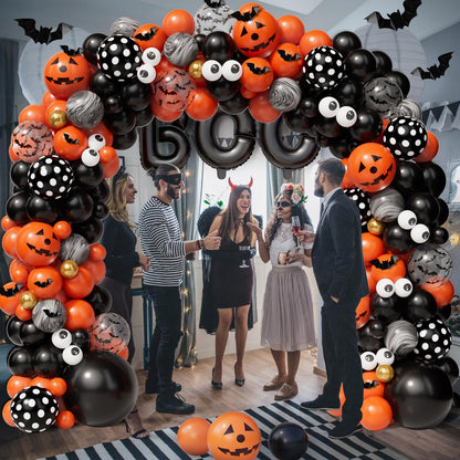 AobkDeco 141 PCS Halloween Balloons Arch kit Black Orange Gold Eyes Balloons Halloween Balloon with BOO Balloons,3D PVC Bats and Marble Agate for halloween Theme Party Supplies Haunted House Parties