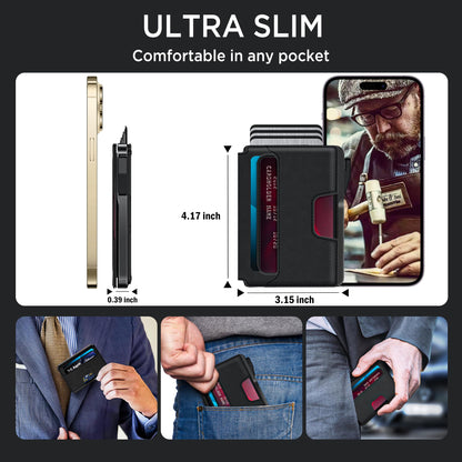 ILAOLIU Wallet for Men - Slim Leather Mens Wallet Pop up Card Holder with Money Clip,Credit Card Slots,ID Window - RFID Blocking Minimalist Wallet (Dark Black)