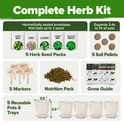 HOME GROWN Indoor Herb Garden Starter Kit - Christmas Gift for Gardeners - Complete 5 Herb Plant Grow Kit - Unique Gift for Mom, Women, Her, Men - Birthday Gift
