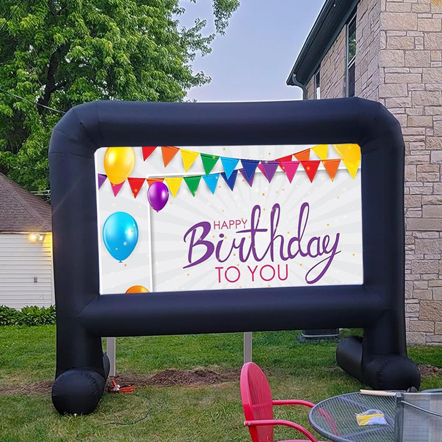 AZXRHWYGS 16 Feet Inflatable Movie Screen Outdoor, Inflatable Projector Screen with Blower Carry Bag - Supports Front and Rear Projection Blow Up Screen for Backyard Movie Night Pool Party