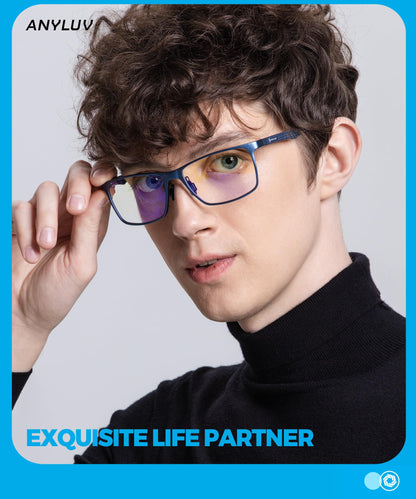 ANYLUV Blue Light Glasses Men/Women, Al-Mg Metal Computer Blue Light Blocking Glasses, Relieve Eyestrain and Eye Protection