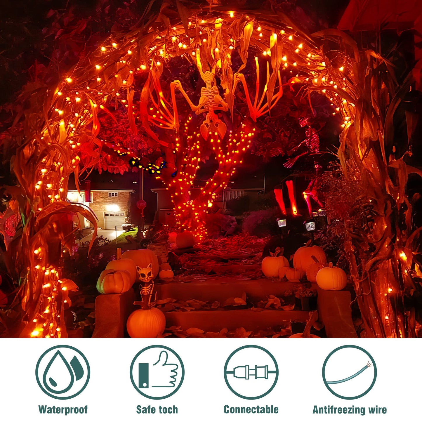 Hopolon Mini Orange Halloween Lights, 2PACk 50 Incandescent Christmas String Lights, 13FT 120V UL Certified Xmas Tree Lights for Christmas, Patio, Holiday, Party, Home, Indoor Outdoor Decor, Orange