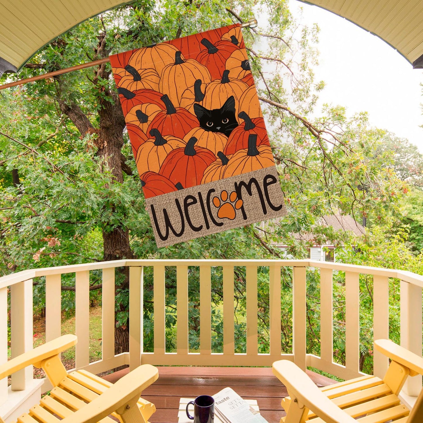 AVOIN colorlife Fall House Flag 28x40 Inch Double Sided Outside, Black Cat Autumn Welcome Pumpkins Seasonal Yard Outdoor Flag