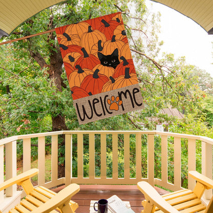AVOIN colorlife Fall House Flag 28x40 Inch Double Sided Outside, Black Cat Autumn Welcome Pumpkins Seasonal Yard Outdoor Flag