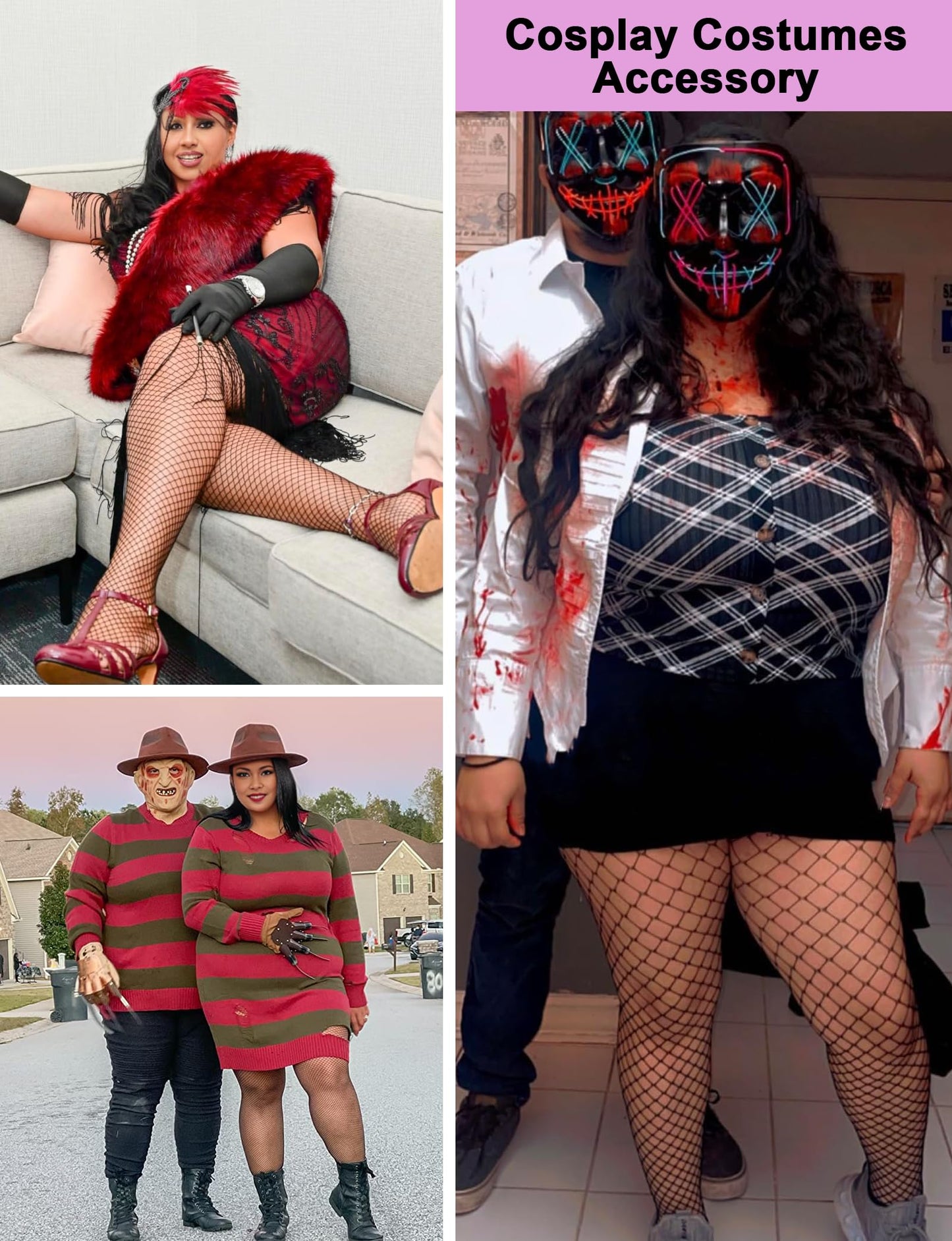 Buauty Plus Size Fishnet Stockings for Women - 3 Pairs Sexy Fishnets Tights, Halloween Fish Net Stockings,Gothic Clothes